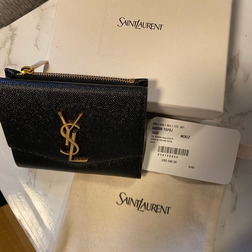 New Saint Laurent Monogram Cassandre Wallet Black Leather Gold Hardware